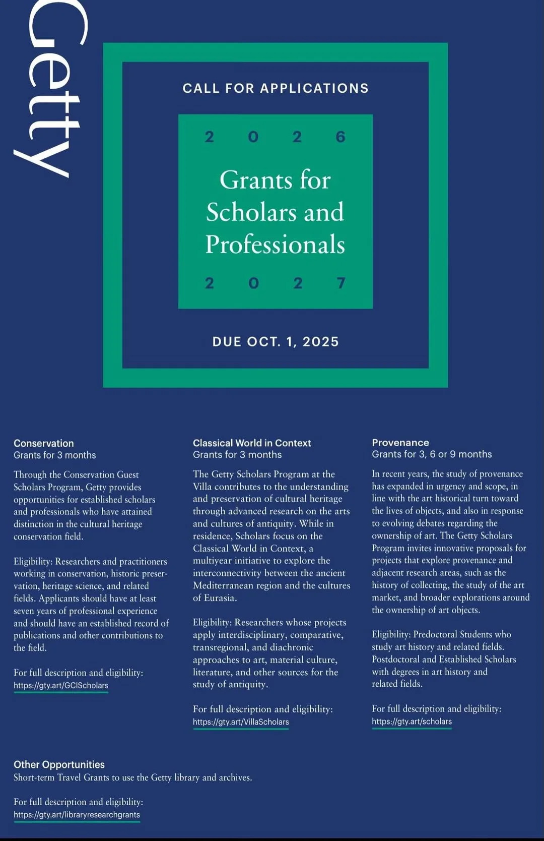 Getty Scholars Grant Program