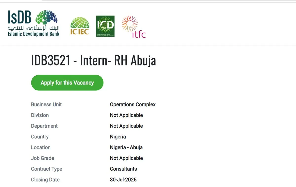 NOW 9 Paid Internship with Islamic Development Bank in Abuja 2025 - Opportunity HUB