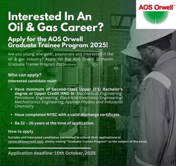 AOS Orwell Launches 2025 Graduate Trainee Programme for Nigerian Engineers